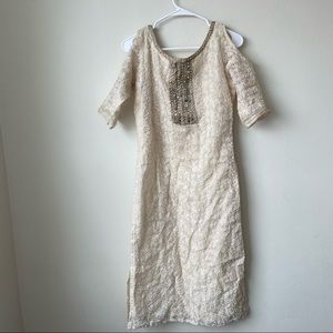 Cream thread work mirrored kurta